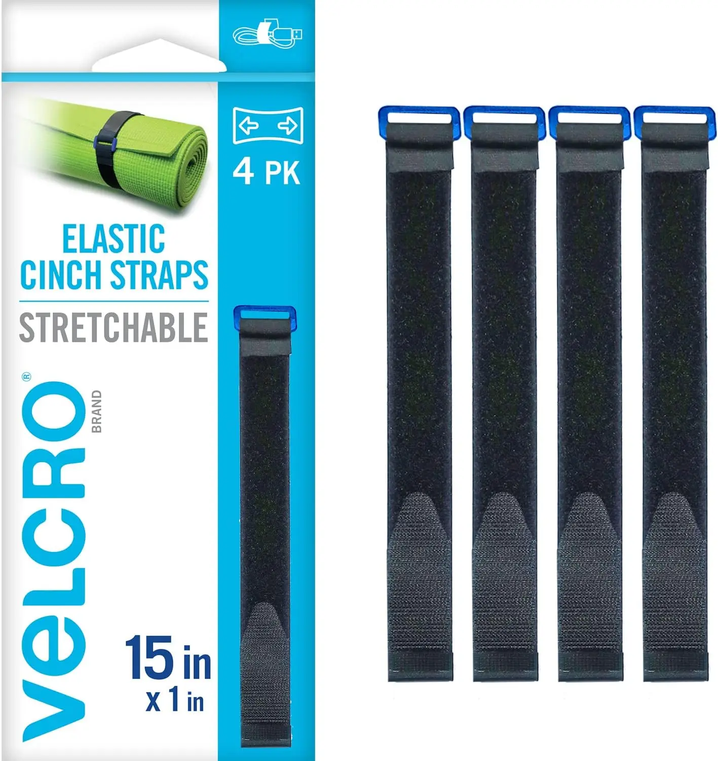 

15 Inch Elastic Straps 4 Pack, Adjustable for Snug Fit, Perfect for Lumber, Yoga Mats, Tools & Camping Gear
