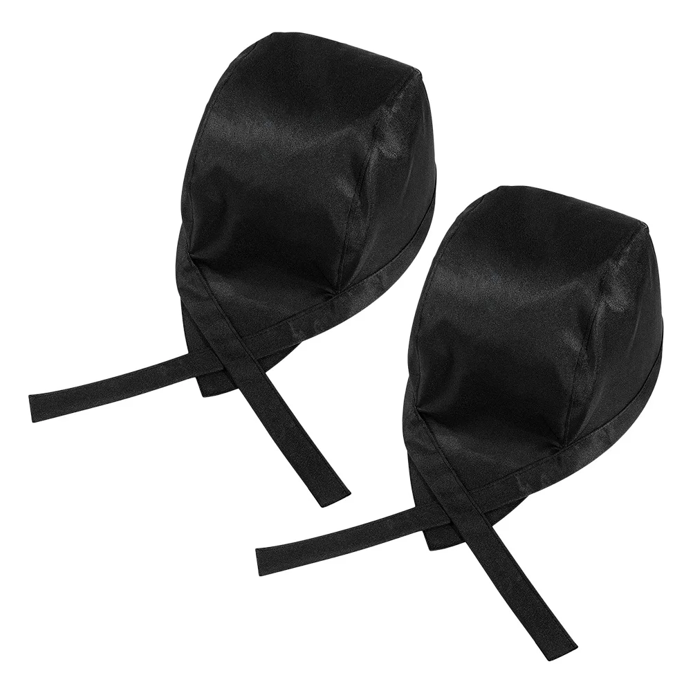 

2pcs Chef Hats Black Cook Uniform Caps For Restaurant Bakery Bbq Adjustable Ribbons Comfortable Kitchen Working Cap For Men