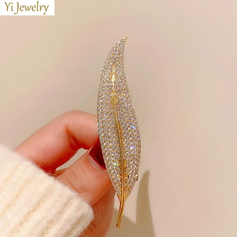 

silver gold color Leaf Brooch for Men Women Luxury Jewelry Zircon Brooch Pin for Man Suit Anniversary Gift Female