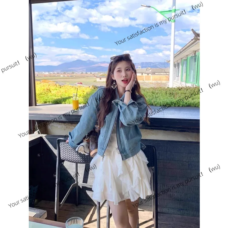 

Короткая джинсовая куртка на молнии в стиле ретро, женская весенне-осенняя новая универсальная куртка в гонконгском стиле, топы