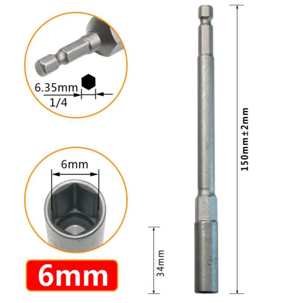 1PC 150mm Hexagon Nut Driver Drill Bit Adapter Socket Wrench Extension Sleeve Strong Magnetism 6/8mm Socket Wrench Hand Tools
