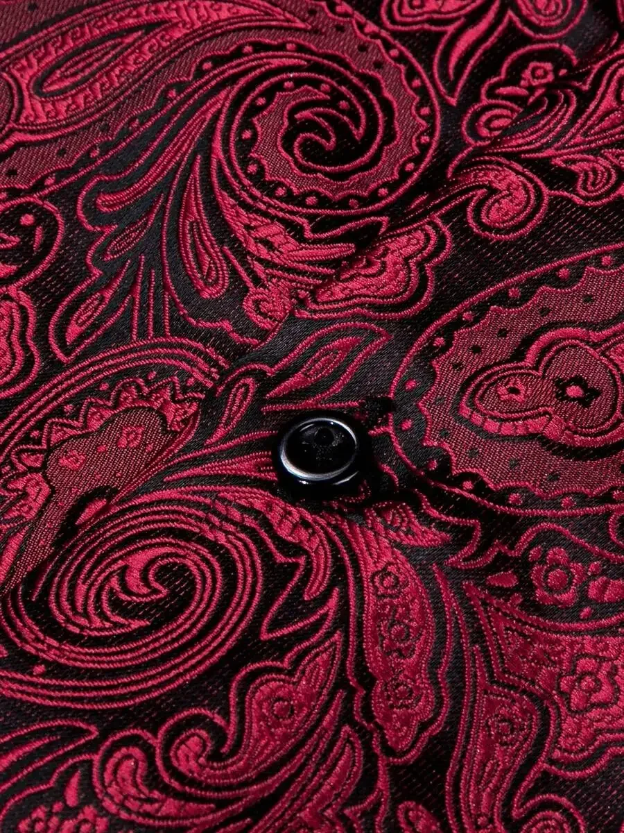 

Mens Long Sleeve Vintage Red Paisley Regular Fit Button Up Formal Casual Shirt