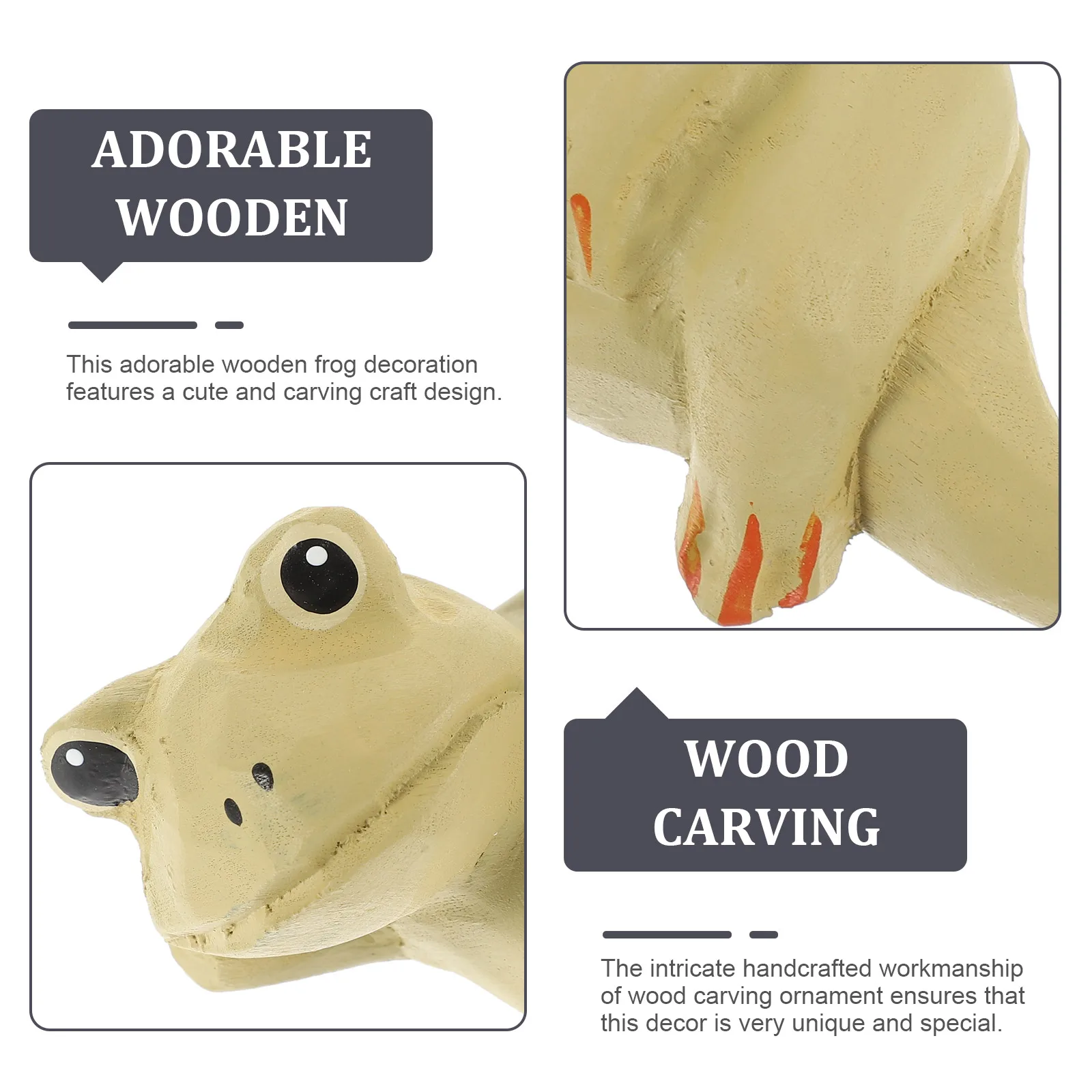 

1pc Creative Wooden Frog Carving Ornament Home Garden Decor Desktop Craft Wood Sculpture Statues Office Living Room