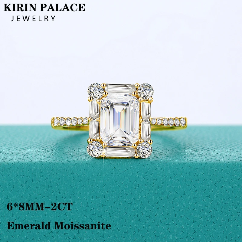 New Emerald Cut 2CT Moissanite Diamond Ring for Women DVVS1 Color Classic Engagement Wedding Fine Jewelry Luxury Gift