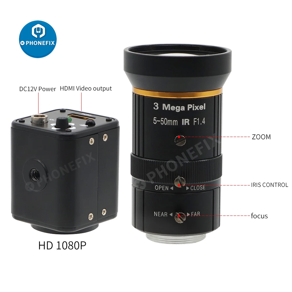 Câmera Digital Hdmi Live Streaming Comprimento Varifocal Cs-mount Lente Cctv com Luz Led Suporte Cantilever Reparo Pcb Telefone 550 mm