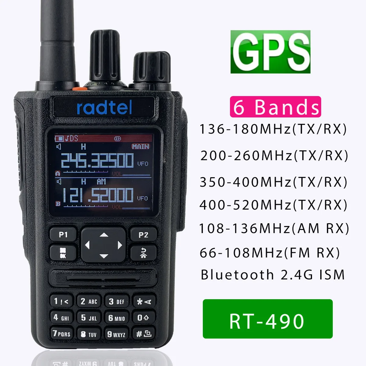 

Radtel RT-490 GPS Blutooth APP Amateur Ham Two Way Radio 256CH Air Band Walkie Talkie USB-C VOX SOS LCD Police Scanner Aviation