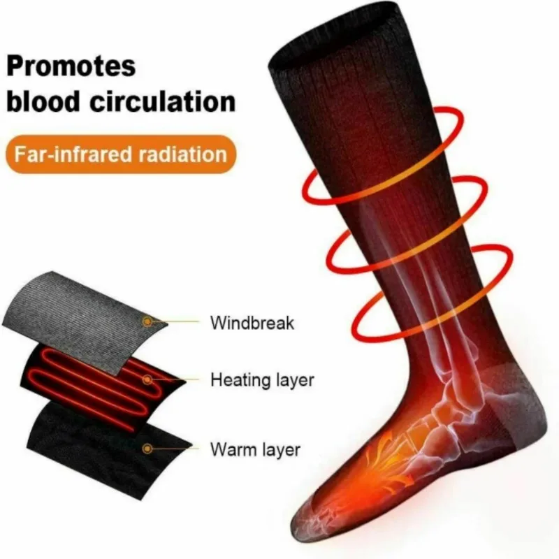 Winter Heated Socks Rechargeable Heating Socks Massage Warmth Anti-Freezing For Fishing Camping Hiking Skiing And Foot Warmer