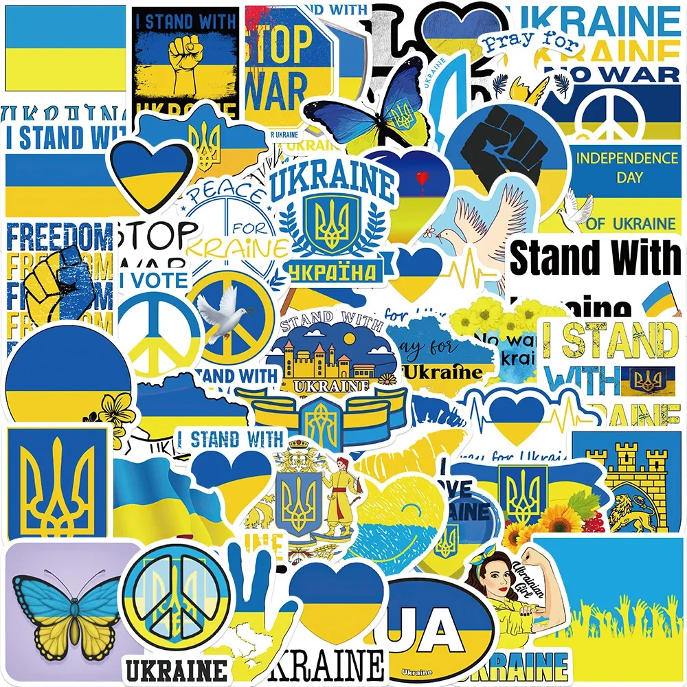 50 Stück blau gelb Ukraine Aufkleber Ukraine Nationalflagge Aufkleber Koffer Gepäck Laptop Skateboard Kinder Aufkleber Geschenk Spielzeug