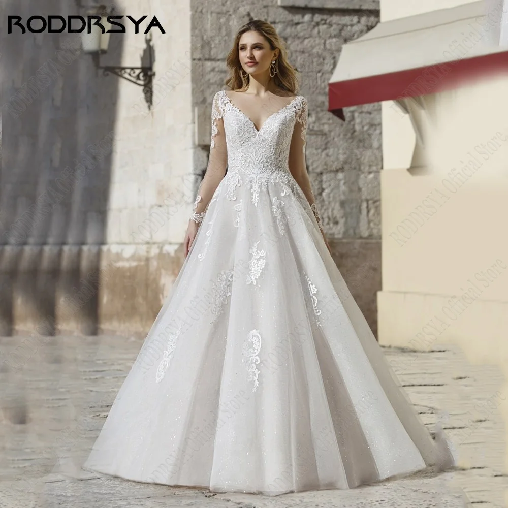 Vestido de novia romántico femenino roddrsy 2023 novia vestido de novia de manga larga pegatinaRODDRSY-vestidos de novia románticos para mujer, vestidos de novia de manga larga, apliques de ilusión, línea A, 2023, 2024