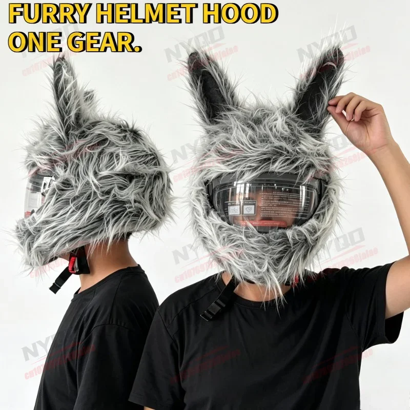 Cute Grey Fluffy Motorcycle Helmet Cover, Cartoon Helmet Protective Decoration for Skate & Bike Riding