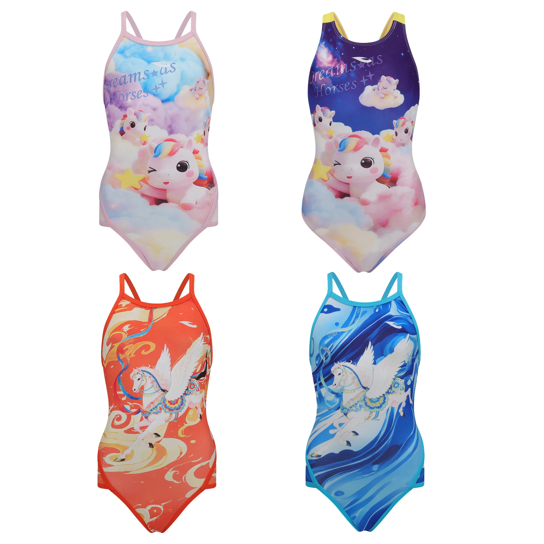 hosa-子供用ワンピース水着-三角トレーニングスーツ-速乾性-女の子競技用水着-スポーツ-フィットネス-ファングッズ