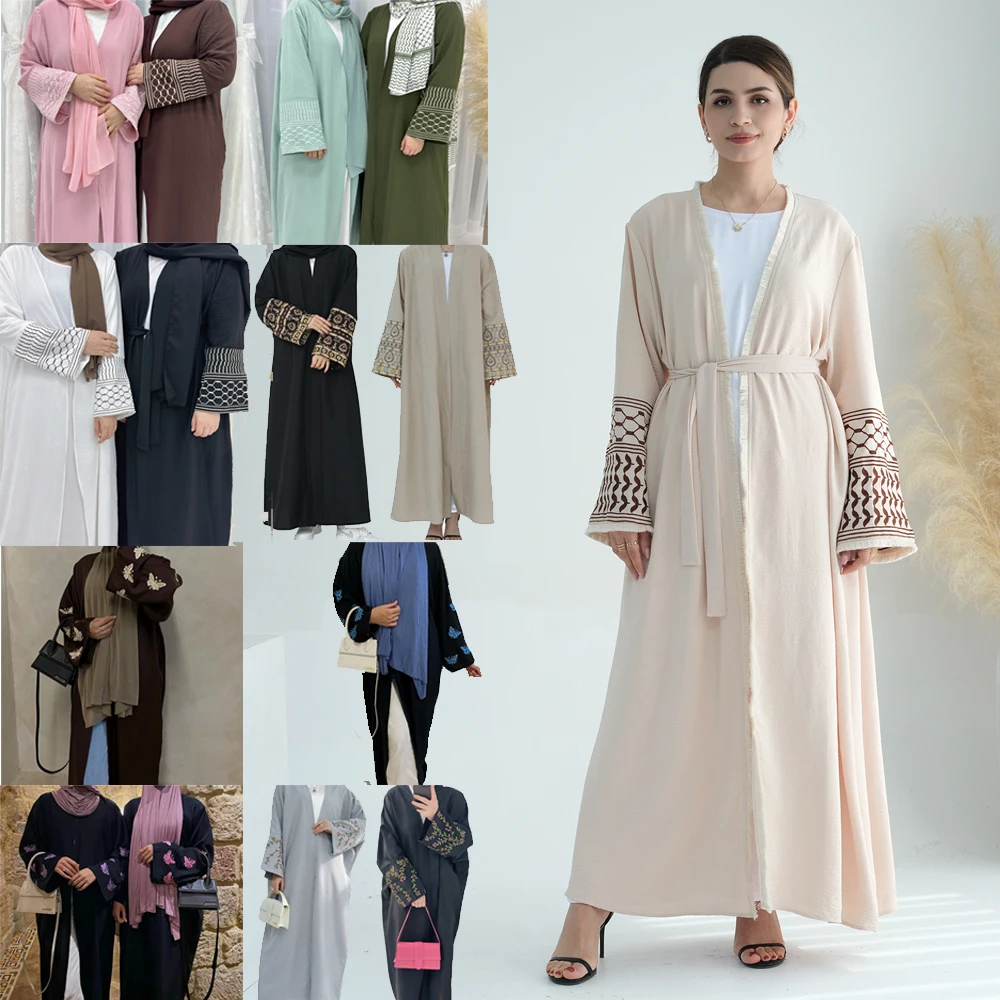 

Dubai Embroidery Abaya Women Muslim Open Kimono Dress Eid Ramadan Caftan Islam Clothing Turkey Saudi Arabic Kaftan Djellaba Robe