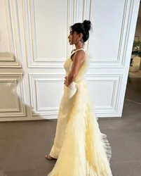 TaoYao Light Yellow Tulle Prom Dresses O Neck Backless Floor-Length Mermaid Women Formal Occasion Dress 2023 vestidos de fiesta