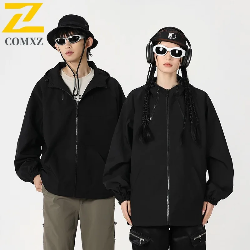 

COMXZ 2025 Casual Loose Fit Mid Length Jacket Versatile Top Unisex Outerwear waterproof windproof Lightweight Spring Autumn Coat