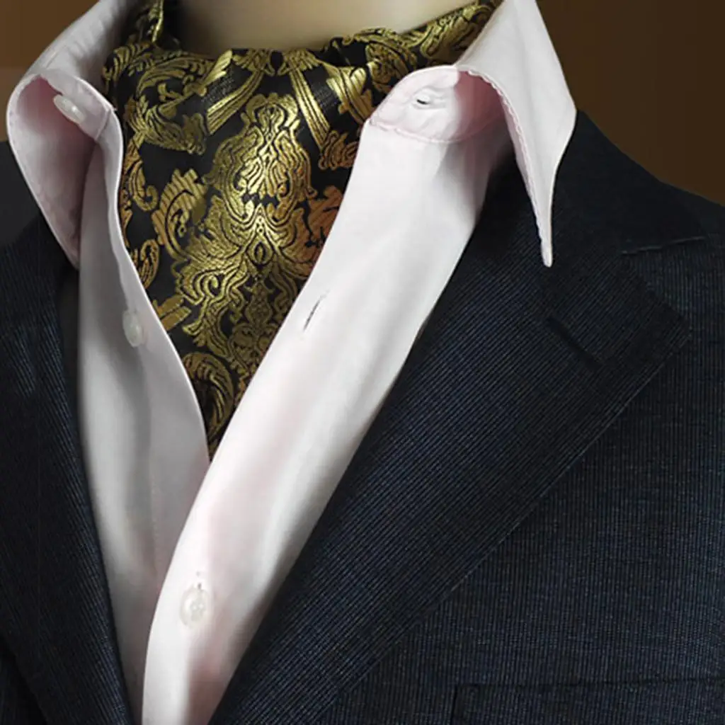 formal-ascot-cravat-tie-for-men-silk-jacquard-pocket-square-business-wedding-party-suit-accessories-yellow-color