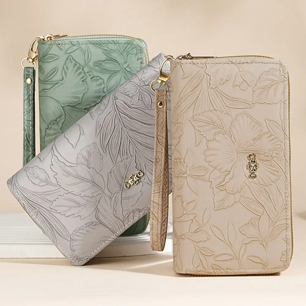 Neue Doppel-reißverschluss Lange Damen Brieftasche Große Kapazität Multifunktionale Clutch Tasche Geprägte Karte Halter Geldbörsen Karte Halter