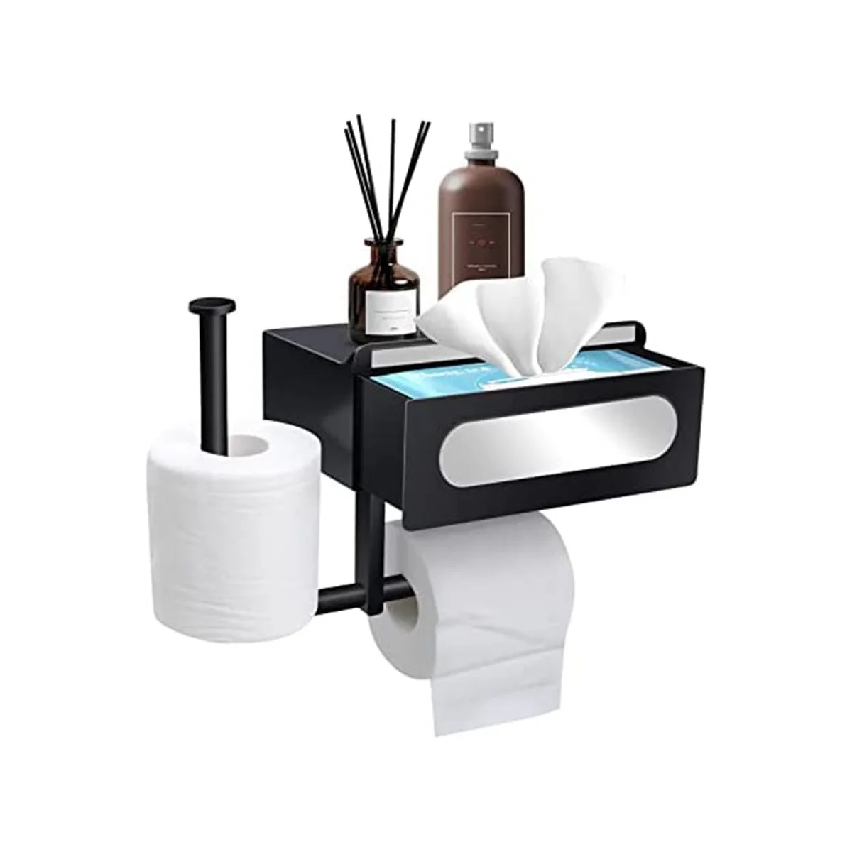 Toilet Paper Holder No Drilling Required with Wet Wipe Box 4 in 1 Toilet Paper Holder with Shelf for Bathroom, Kitchen