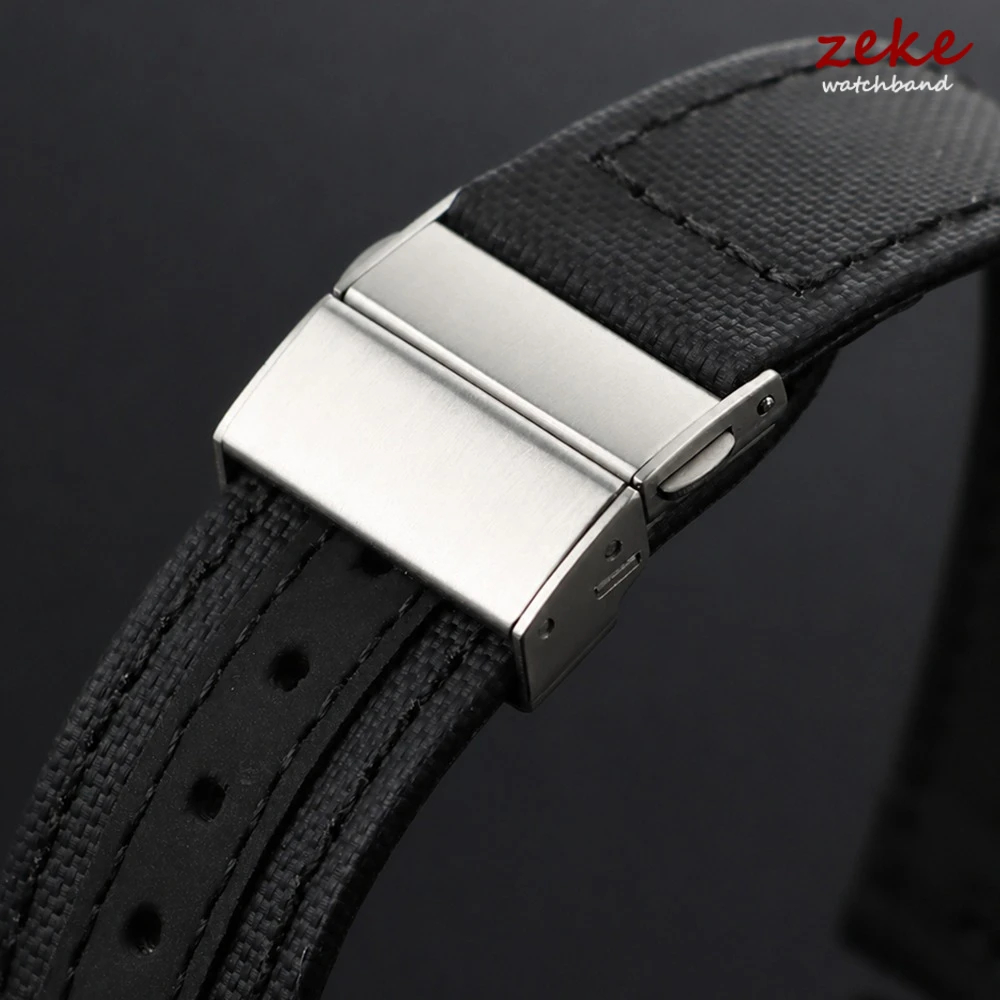 Stainless Steel Watch Band Buckle Silver 20mm 22mm Metal Watchband Double Press Automatic Clasp Leather Strap Buttom Accessories - view 2
