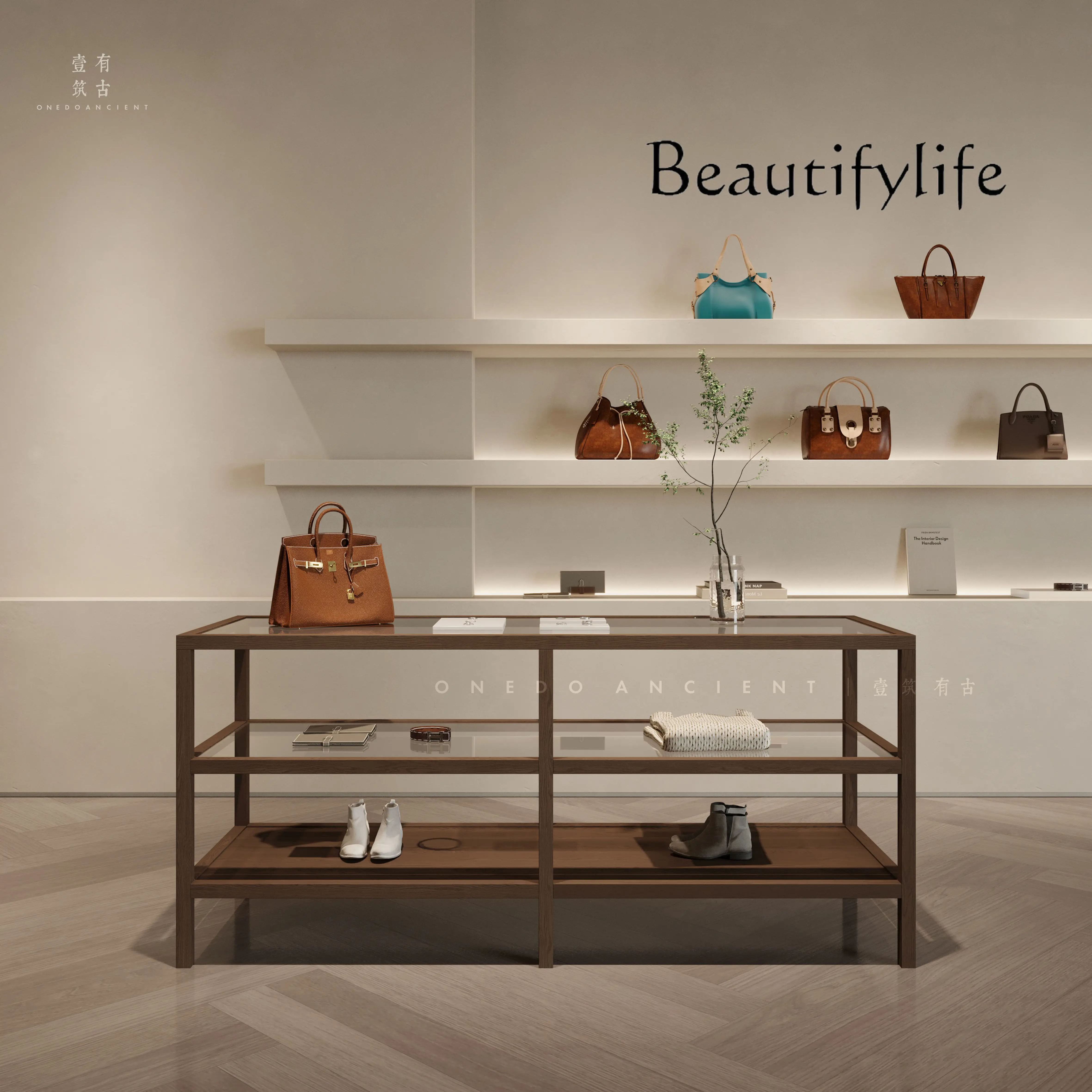 

Boutique Table Display Rack Nakajima Goods Glass Shelf Clothing Bags Shoes Shelf