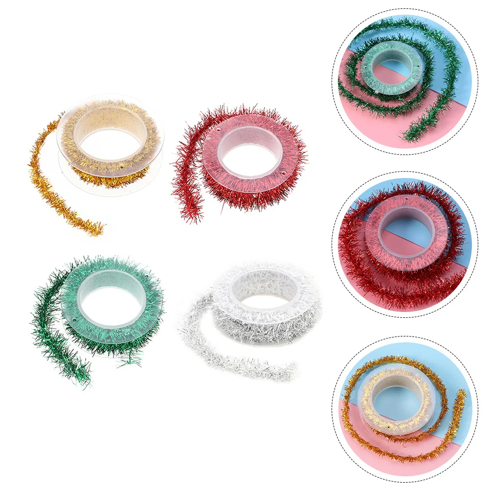 

jojofuny Metallic Tinsel Garland 4pcs Christmas Tree Streamers PVC Flash Ribbon Decor for Holiday Party