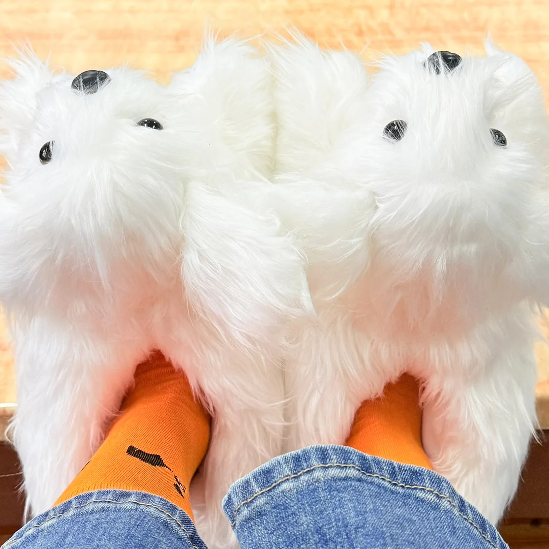Bichon Frise Slillers Adult Slippers Plush Cute Soft Stuffed Cartoon Home Slippers Dolls For Kid Girl Birthday Christmas Gift