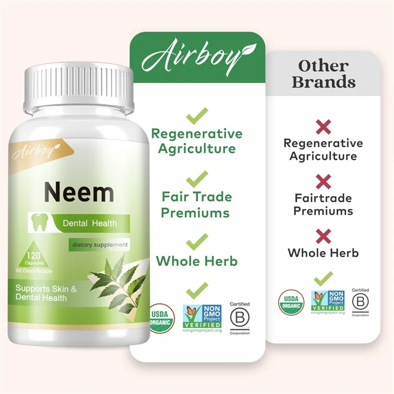 Neem - Supports Skin, Immune and Liver Health, Detoxification, Promotes dental health