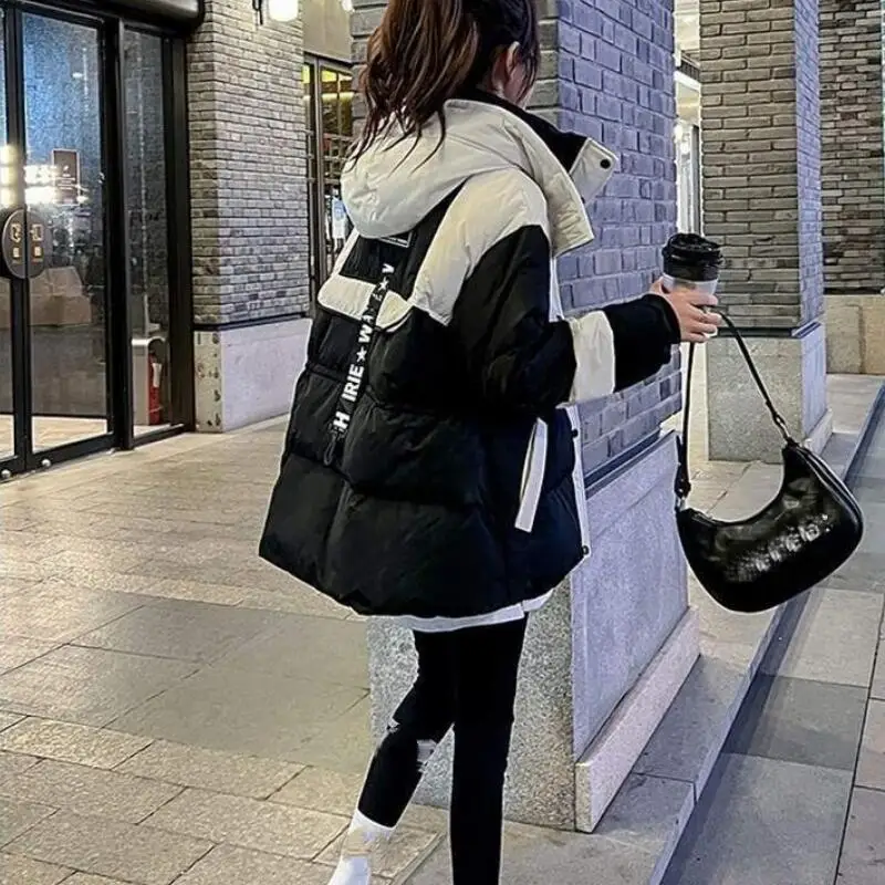 2026 Winter New Black Western Style Medium Long Parker Cotton Coat Outerwear Small Lazy Style Loose Fashion Hooded Cotton Coat