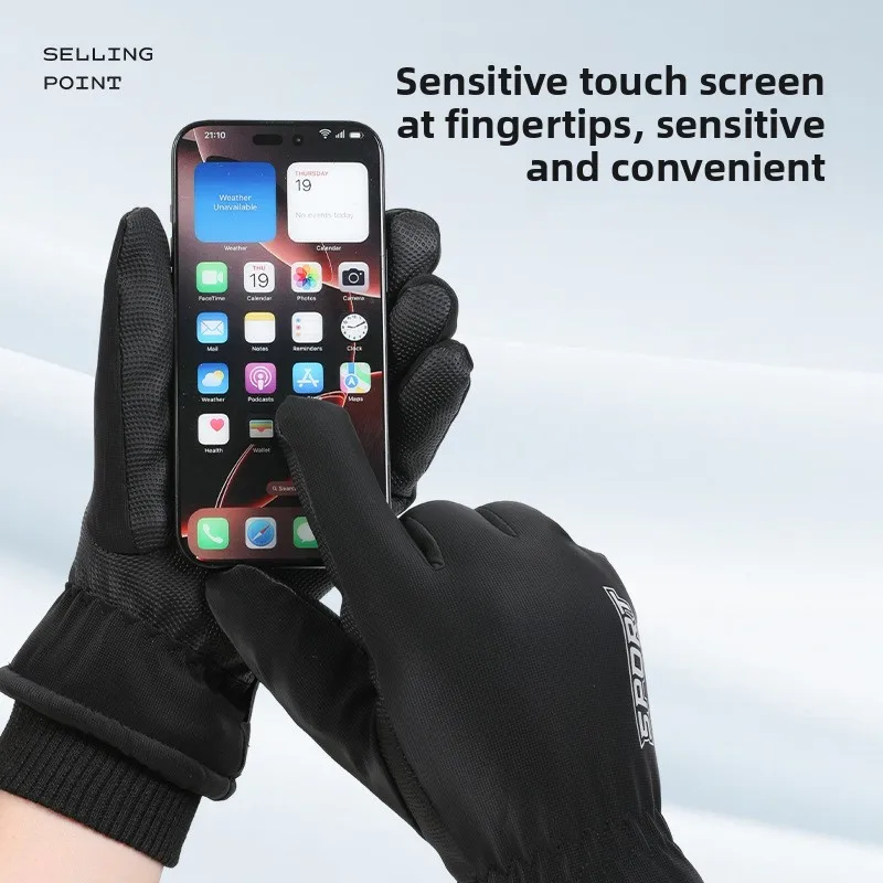 Warm Mens Winter Ski Gloves Velvet Thickened Touch Screen Windproof Waterproof Outdoor Sports Motorcycle Riding Cycling Gloves