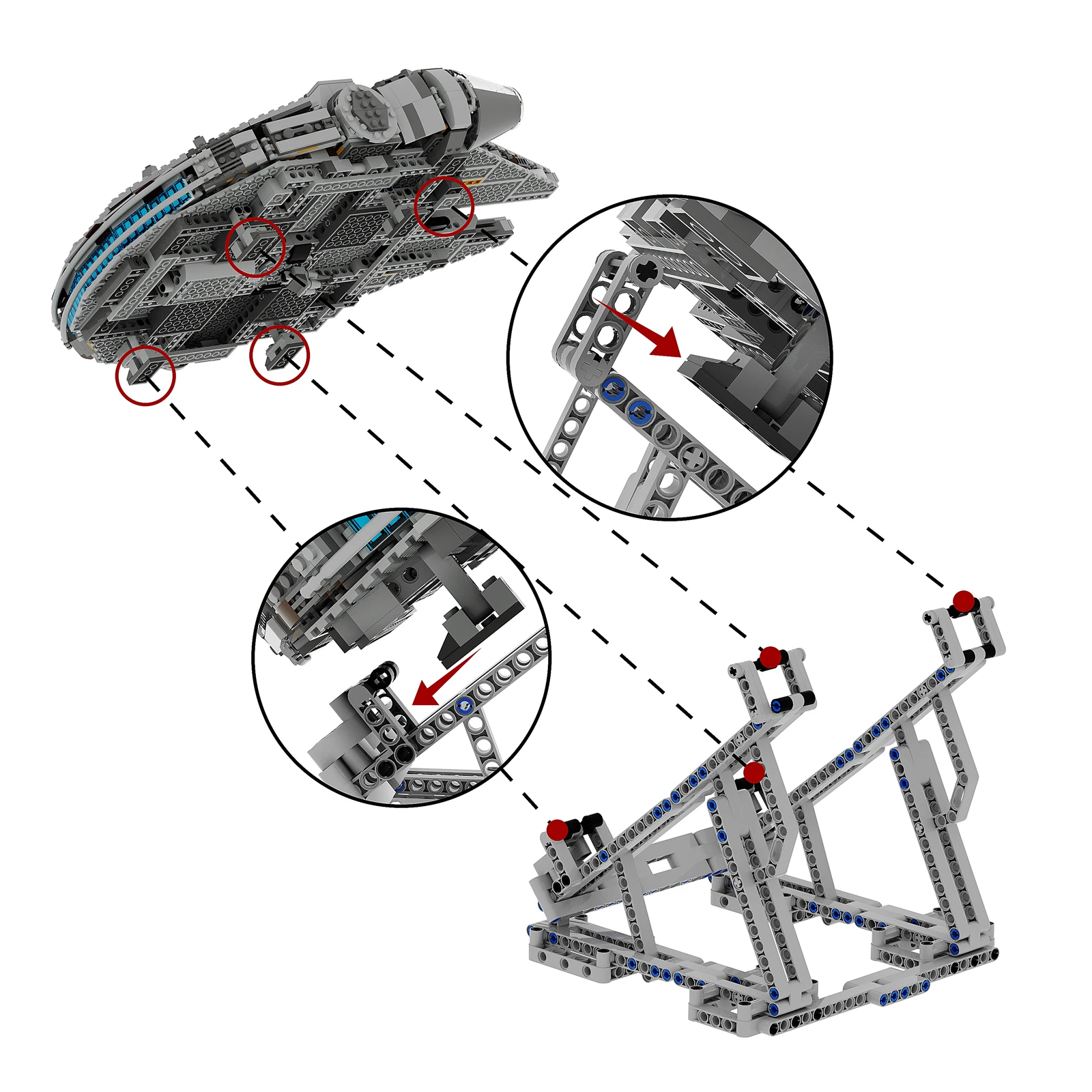 BuildMoc Millennium Falcon Stands 75257 75105 Building Blocks Set Flexible Clips Spacecraft Vertical Bracket Bricks DIY Toy Gift