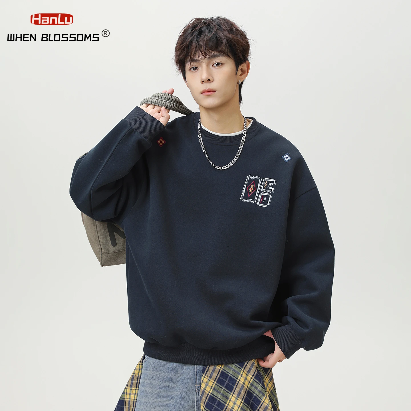 

Men's Heavyweight Crewneck Sweatshirt Ethnic Color Block Embroidery Streetwear Pullover Fall Casual Top