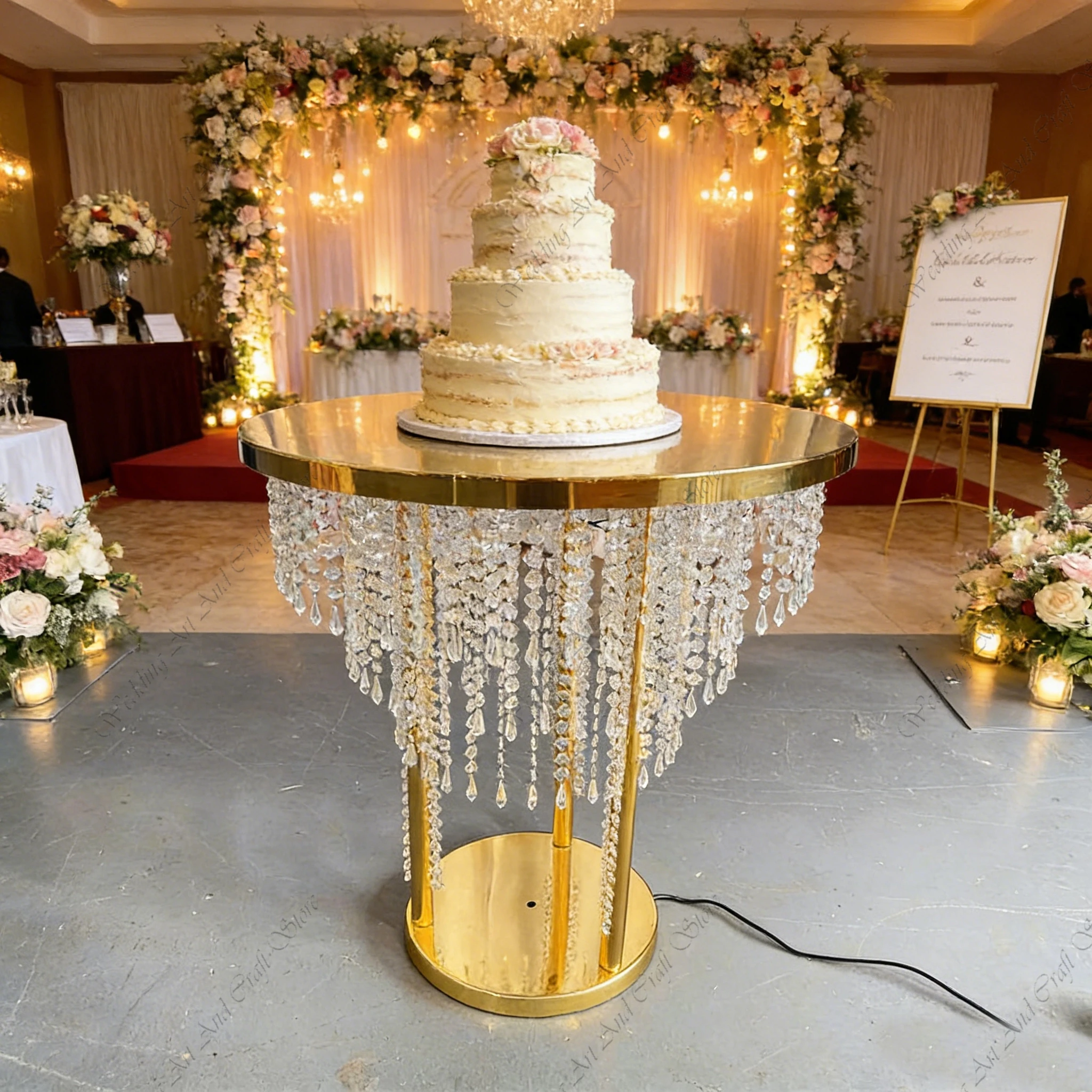 1pcs f30 D60-100cm Metal LED Light Crystal Cake Dessert Cylinder Display Wedding Flower Stand for Party Wedding Decor ivy806