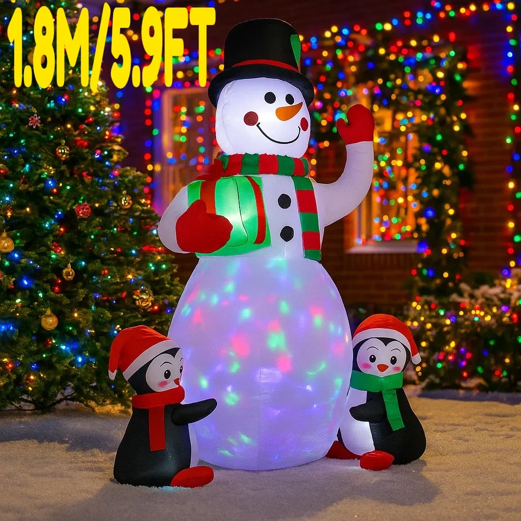 

1.8M/5.9FT Inflatable Snowman Penguins Holding Gift Box Lights LED Home Decorations Toys Yard Xmas Ornaments Decor Supplies