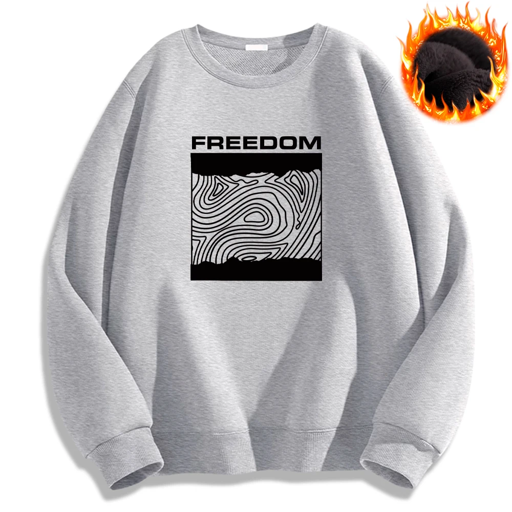 Freedom Art Printed Long Sleeve Hoodies Oversize Sweatshirt Thick Plush Warm Pullover Autumn Winter Mens Clothing New in Tops