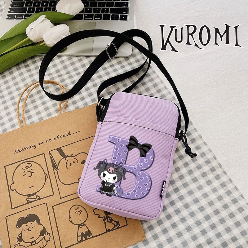 

Kuromi Shoulder Bags Girl Kawaii Anime A-Z Letter Pattern Crossbody Bag Women Large Capacity Purple Handbag Storage Bag Gift New