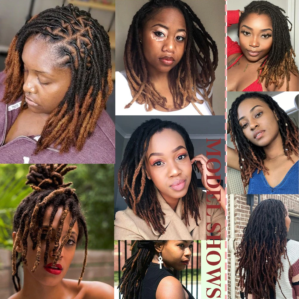 Rastas de cabello humano marrón ombré, 10 hebras, trenzas de ganchillo, extensiones de cabello, trenzas Microlocks de trenzado rizado de 0,6 cm