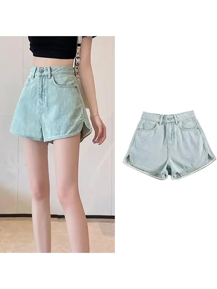 

Stylish High Waist Jean Shorts with Pockets for Women Casual Loose Side Split A Line Wide Leg Denims Short Pants