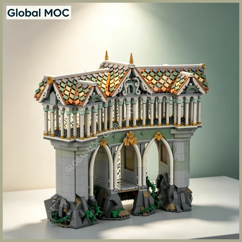 Ancient Building Front Porch Extension MOC Building Blocks Medieval Entrance Structure Assembly Bricks Kit For Historical