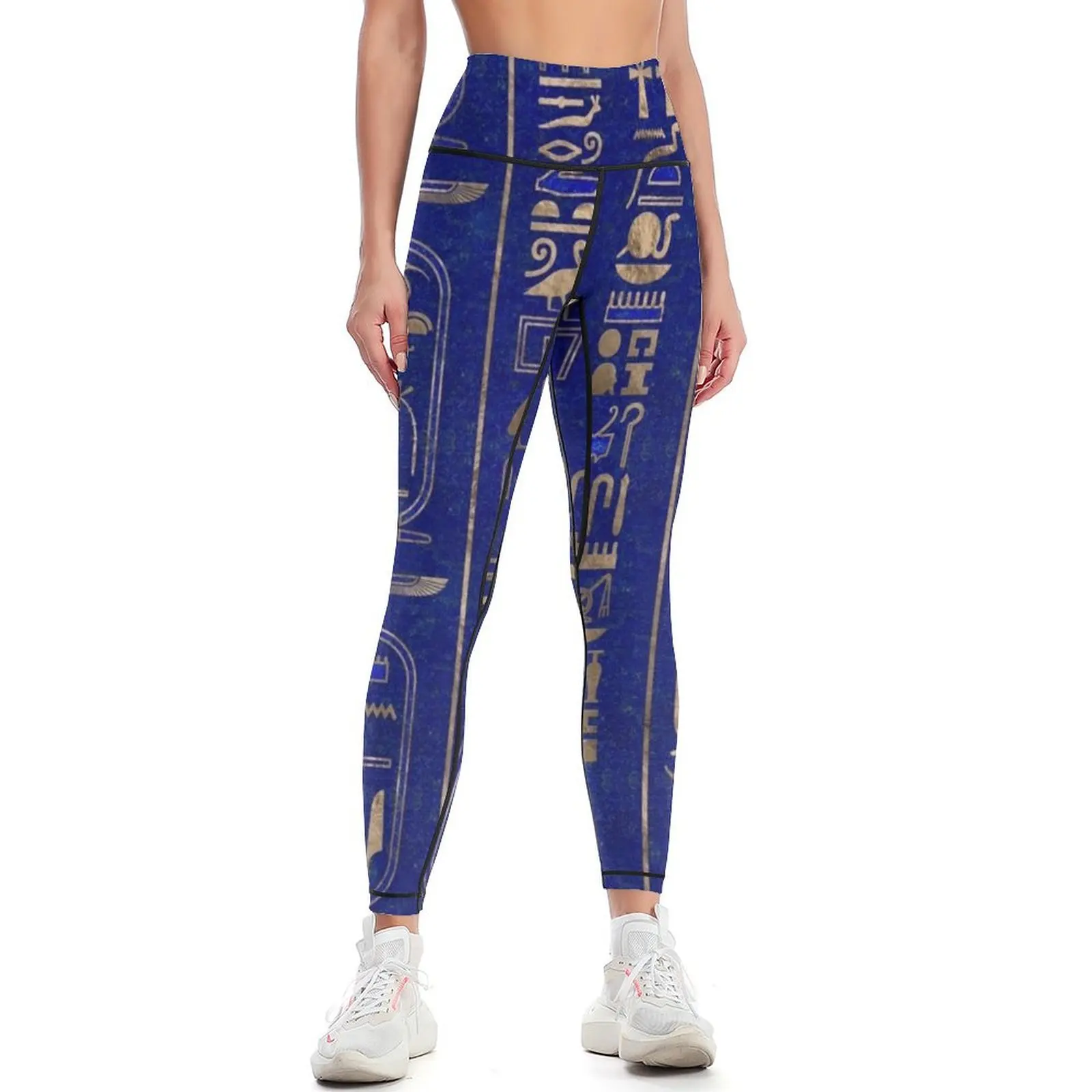 

Egyptian hieroglyphs pattern Gold Lapis Lazuli Leggings Women's pants exercise clothing for Womens Leggings