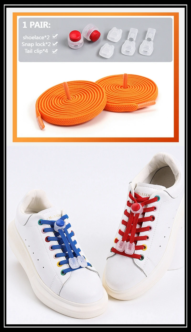 1 Paar elastische Schnürsenkel, runde Schnappverschluss, flache Schnürsenkel ohne Krawatten, für Kinder und Erwachsene, sicher und schnell, Lazy-Schnürsenkel-Zubehör – Detail 6