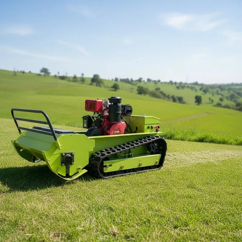 Remote Controlled Crawler Lawn Mower 450mm Cutting Width Anti-slip Rubber Track Grass Cutter For Orchard Park