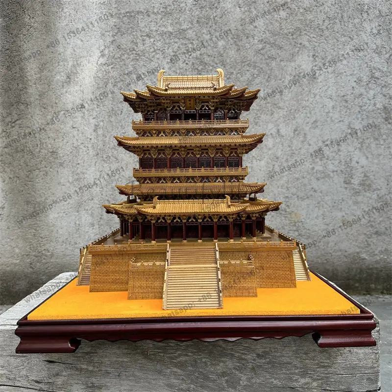 

Wood carving ancient architectural handicrafts desktop ornaments model factory direct sales