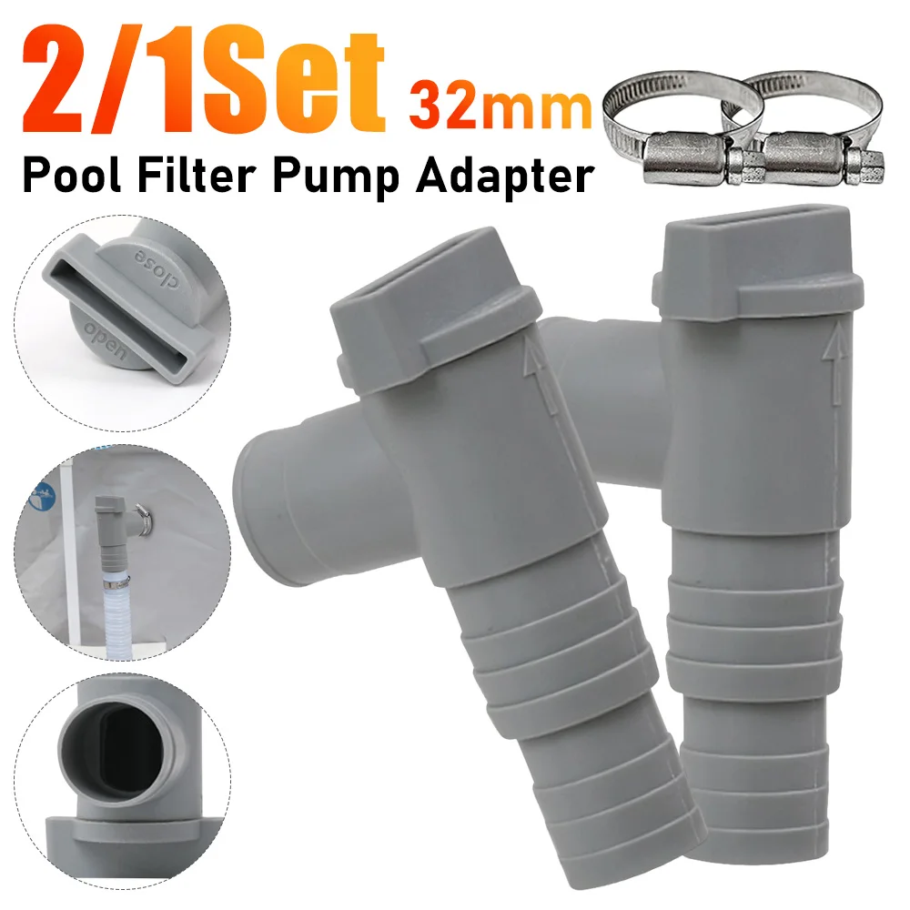 2/1 Juego de adaptador de bomba de filtro de piscina de PVC, válvula de drenaje de piscina de 32mm, válvula de globo de émbolo de encendido/apagado, accesorios de piscina a prueba de fugas