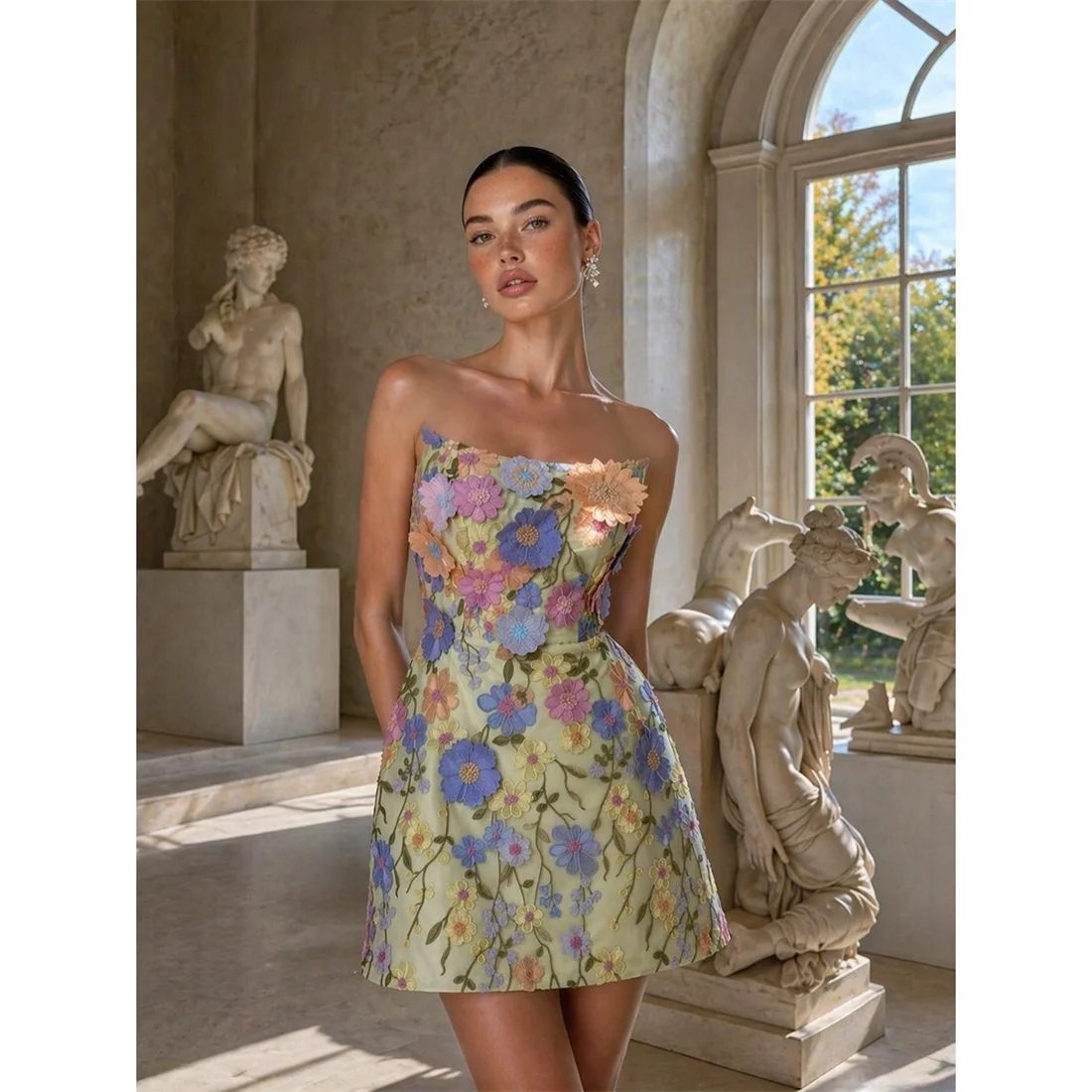 

Aileen Satin Strapless Yellow A-Line Evening Dress 2026 Prom Dress Elegant Cocktail Party Customized vestidos 2026 tendencias