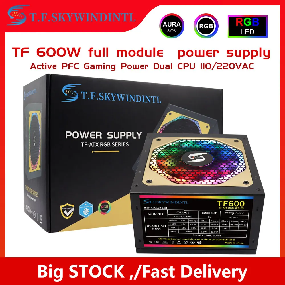 T.F.SKYWINDINTL Atx Power Supply 80 PLus Full Modular 500W 550W 600W 650W 700W High Efficiency Computer Power Supply desktop