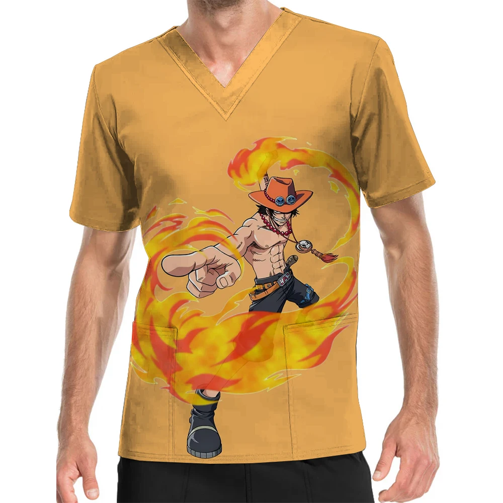 Uniforme de trabajo de enfermera pediatra para patio de juegos, Top exfoliante con estampado Usopp de una pieza con cuello en V, Top sencillo y cómodo