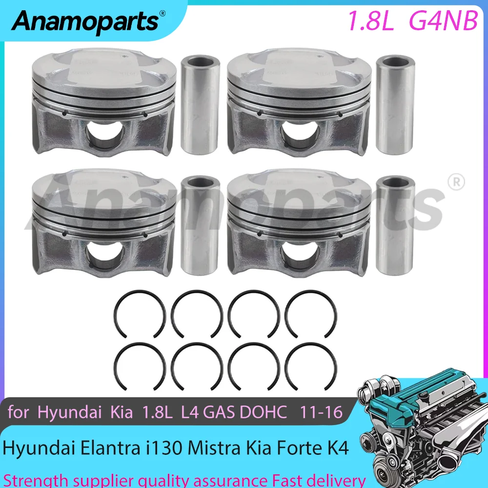 G4NB 1.8L Engine Complete Piston Set Fits 2011-2016 Hyundai Elantra i130 Mistra Kia Forte K4 L4 GAS DOHC 23041-2E100