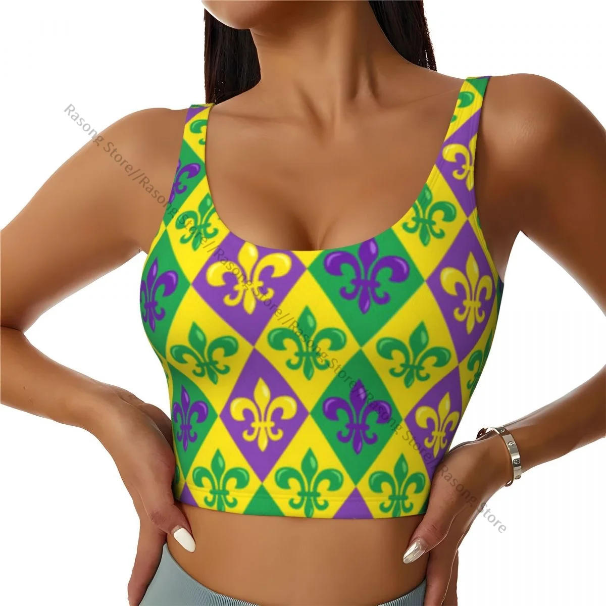 Women Sexy Sports Vest Mardi Gras Heraldic Lilyes Female Streetwear Sport Lingerie Tee Crop Top