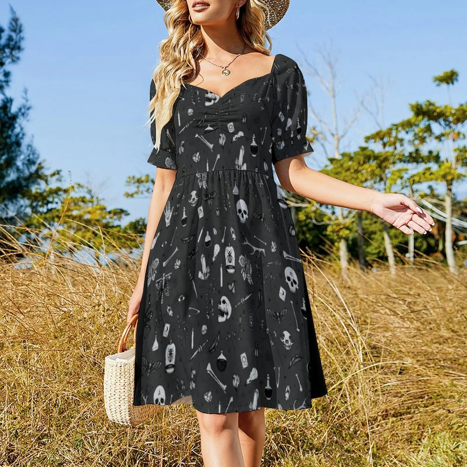 Dark Grey Witchy Pattern Short Sleeved Dress summer dress women 2025 dresses for womens Women's summer dresses Dress