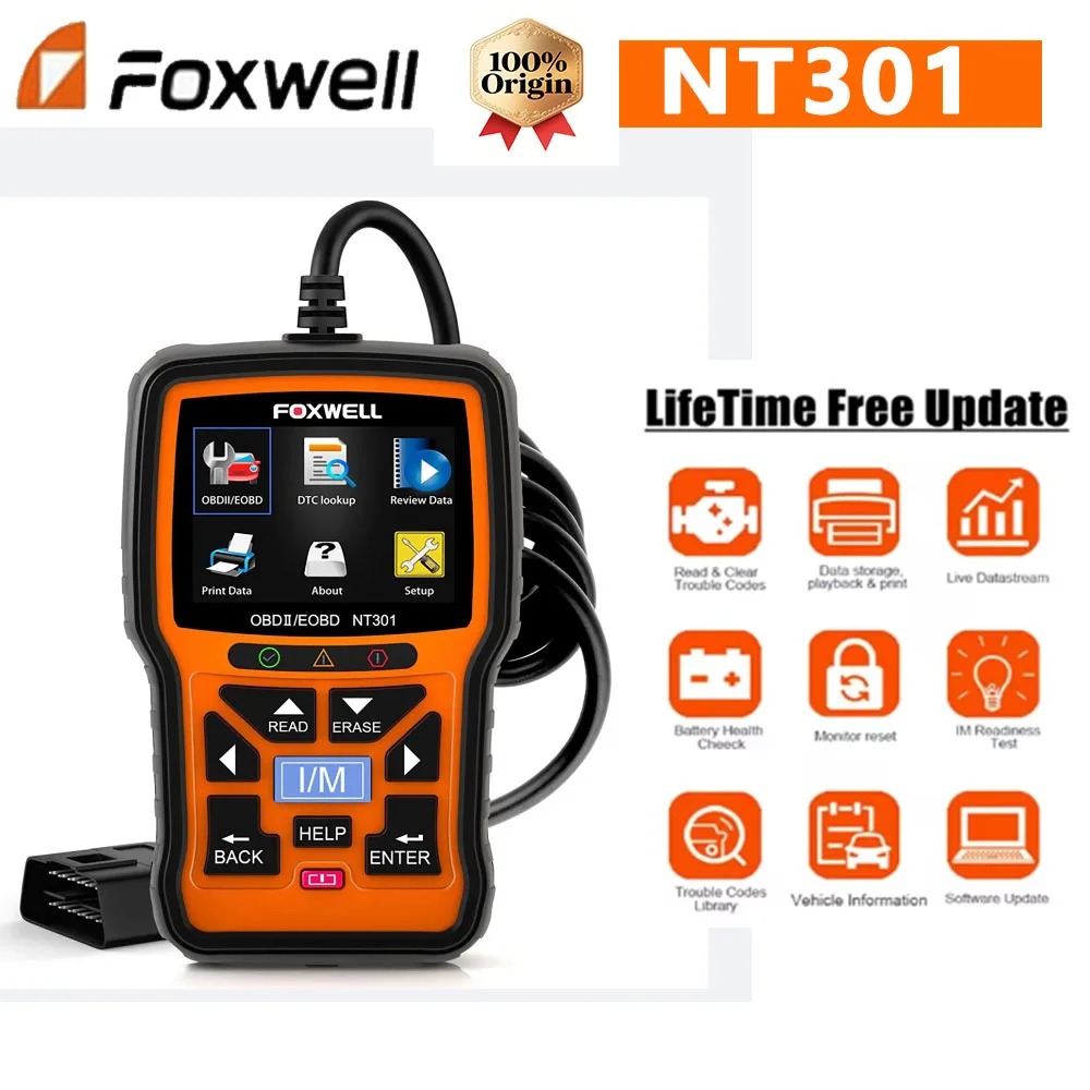 FOXWELL NT301 OBD2/EOBD Code Reader Scanner 12V Battery Tester Automotive Professional Scanner Diagnostic Tool PK ELM327