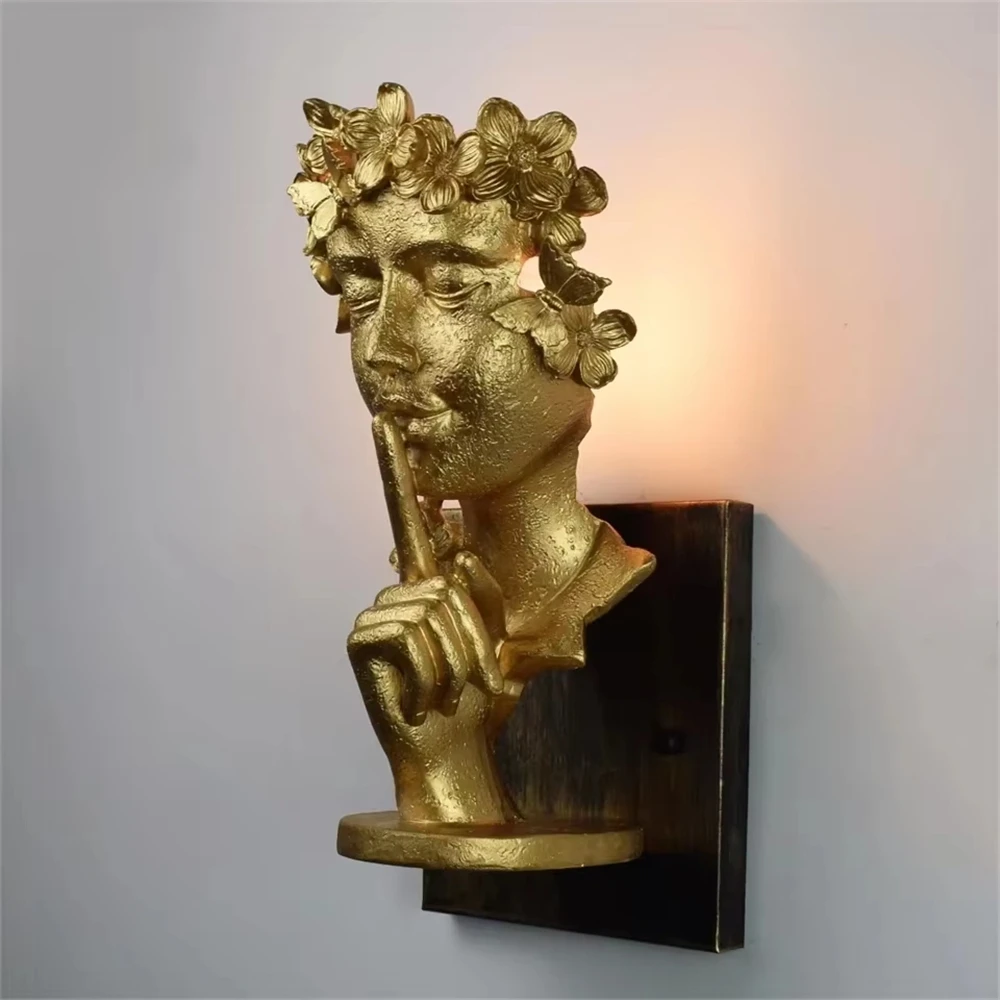 European Retro Style Resin Wax Figure Led Wall Lamp Loft Decor Stairs Bar Cafe Restaurant Corridor Sconces Vintage Light Fixture